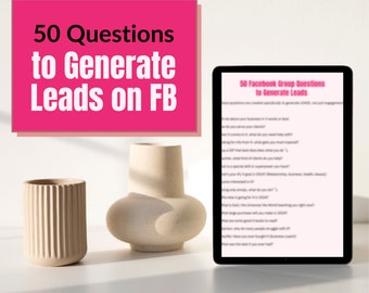 Vragen voor betrokkenheid in Facebook-groepen | 50 vragen voor leadgeneratie | Aanpasbare marketingflyer (digitale download)