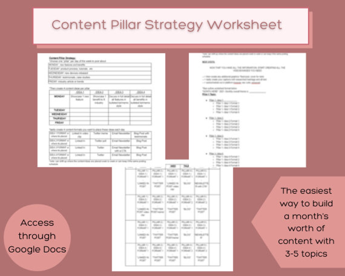 Marketing Content Pillar Strategy Guide. Social Media Planner - Etsy