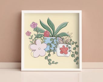 Yellow House Plants: Soft Botanical 6x6 Wall Art Print