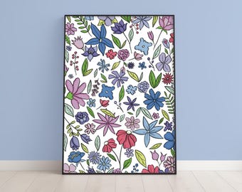 Falling Floral, Illustration Print: A4 Vivid Botanical Wall Art Poster