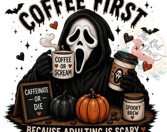 Café Primero Ghostface PNG, café divertido PNG, descarga digital, arte digital, café Ghostface, inspirado en Ghostface