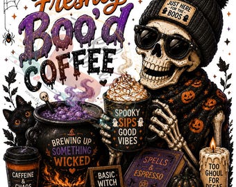 Café Skelly recién hecho y boodrezado, café divertido PNG, café Skelly, café de Halloween PNG, café Skelly, descarga digital