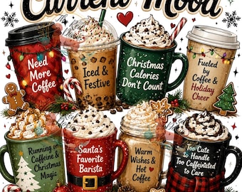 Tazas de café con temática navideña, imágenes PNG de café, imágenes PNG de café divertidas, descarga digital, café navideño