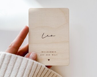 Tarjeta de anuncio de nacimiento personalizada, tarjeta de nacimiento, regalo de madera, felicitaciones, nacimiento, bautizo, idea de regalo, minimalista