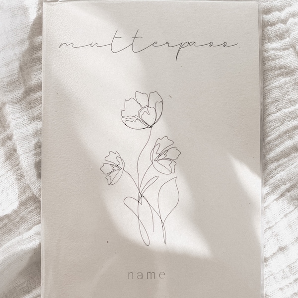 Mutterpasshülle Wildblume personalisiert mit Namen - Hülle Mutterpass - Schwangerschaft Geschenk - Schlicht minimalistisch