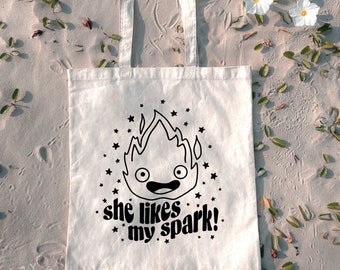 Howl's Moving Castle, Calcifer, Cotton Canvas Tote Bag