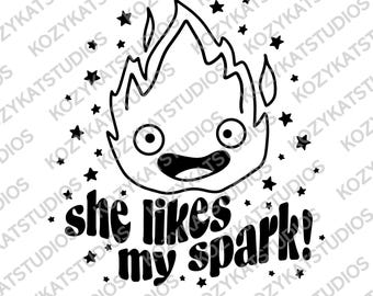 Das wandelnde Schloss, Calcifer, Sie mag meinen Funken, EPS, SVG, PNG digitaler Download