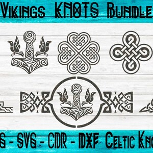 May include: A set of eight black and white Viking knot designs, including a clover, a cross, and a hammer. The designs are in a variety of styles and are perfect for crafting projects.