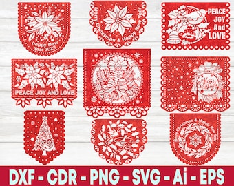 Pacote Poinsétia SVG. Pacote SVG de Natal do Papel Picado. SVG Cricut. cortar arquivos MODELOS. Topo de bolo Papel Picado. Banner Papel Picado SvG