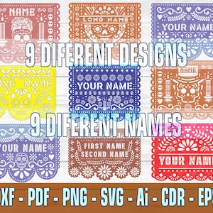 Aangepaste Papel picado SVG bestand voor het snijden Gepersonaliseerd bestand banner met uw tekst Aangepaste banner Fiesta svg Mexicaans Papel picado Mexicaans decor