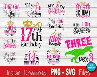 Feliz aniversário pacote svg com letras à mão - aniversário svg - festa de aniversário svg - pacote png de aniversário - festa de aniversário svg png - clipart de aniversário