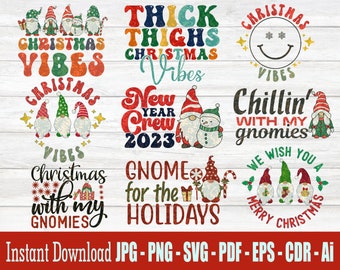 Pacote Svg de Gnomo de Natal Engraçado, Gnomo de Natal Svg, Gnomos de Ano Novo Svg, Svg Engraçado, Feliz Natal Svg, Gnomos de Natal Svg, Png