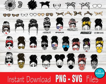 Messy Bun Cricut, Messy Bun SVG Bundle, Mom Life SVG, messy bun hair svg,vector,clipart, Files for Cricut Silhouette, Layered SVG, Cut files