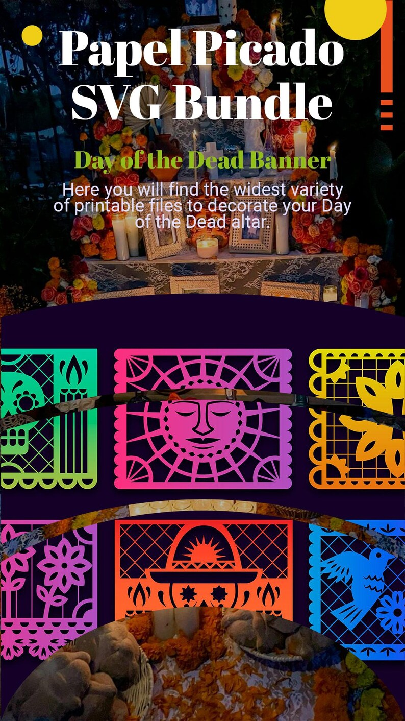 Papel Picado SVG Bundle - Day of the Dead Banner to decorate the altar