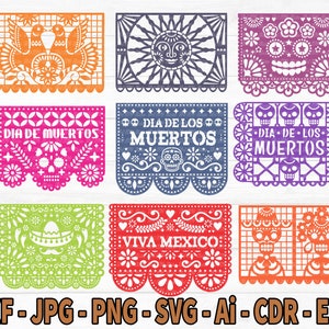 SVG CRICUT cut files TEMPLATES - Papel Picado cake topper - Papel Picado SvG Banner - happy birthday fiesta Cricut Joy Silhouette