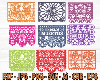 SVG CRICUT cut files TEMPLATES - Papel Picado cake topper - Papel Picado SvG Banner - happy birthday fiesta Cricut Joy Silhouette