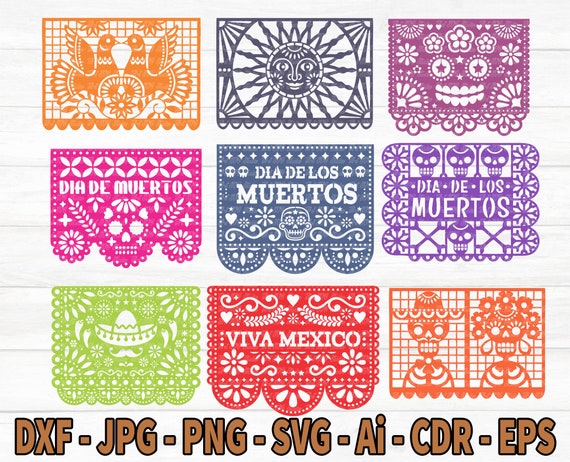SVG CRICUT cut files TEMPLATES - Papel Picado cake topper - Papel Picado SvG Banner - happy birthday fiesta Cricut Joy Silhouette