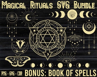 Witchcraft SVG Bundle - Magic Spells, Potions, Broomsticks - BONUS Book Of Spells - Spells Book Included - 150 Files Png SVG