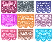 SVG CRICUT cut files TEMPLATES Papel Picado cake topper customizble Mini banners 2,5 inches happy birthday fiesta Cricut Joy Silhouette svg
