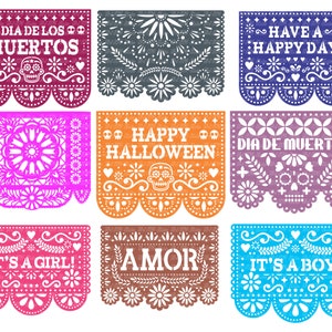 SVG CRICUT cut files TEMPLATES Papel Picado cake topper customizble Mini banners 2,5 inches happy birthday fiesta Cricut Joy Silhouette svg