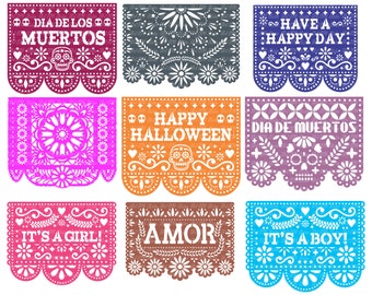 SVG CRICUT cut files TEMPLATES Papel Picado cake topper customizble Mini banners 2,5 inches happy birthday fiesta Cricut Joy Silhouette svg