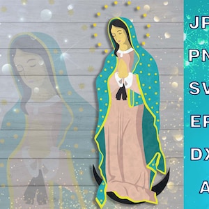 Vergine Maria SVG, Signora di Guadalupe, Virgen de Guadalupe SVG PNG File, Madre Maria Svg, Vergine del Messico Digital Flie per Cricut