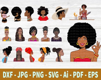 Afro Lady SVG Bundle, Black Woman Clipart, Afro SVG, African American SVG, Afro Woman svg Bundle, Afro Queen svg, Afro Clipart svg