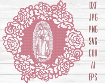 Papel Picado Virgin Mary SVG, Mary Mother of god SVG, Virgen de Guadalupe SVG, clipart vector image graphics, Virgin Mary Silhouette Cricut