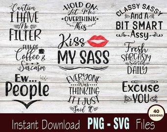 40 PACOTE SVG sarcástico, arquivos SVG sarcásticos, Sarcasmo svg, SVG engraçado, Citações engraçadas svg, Arquivos cortados, Silhueta, Cricut, Digital, Sarcasmo svg