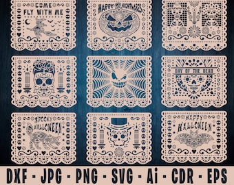 Sugar Skull SVG, Day Of The Dead SVG, Papel Picado SVG, Day Of The Dead Mexican Banner, Cricut Files, svg cut templates, Mexican Deco