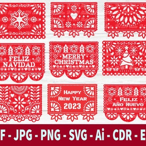 Christmas svg bundle - SVG CRICUT cut files TEMPLATES - Papel Picado cake topper - Papel Picado SvG Banner - Christmas Cricut Joy Silhouette