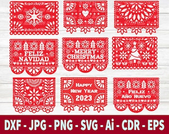 Christmas svg bundle - SVG CRICUT cut files TEMPLATES - Papel Picado cake topper - Papel Picado SvG Banner - Christmas Cricut Joy Silhouette