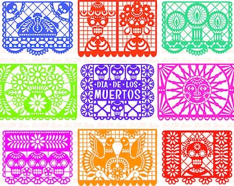 Papel Picado Clipart, Mexican Bunting Banner, Fiesta Bunting Banner Wedding Bunting, Party Bunting, Papel Picado SVG, PNG, EPS, Ai, Dxf, Cdr