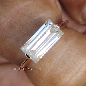 Unique Simple Baguette Ring East West Ring Moissanite Baguette Cut Engagement Ring Iconic Baguette Ring Anniversary Ring Party Wear Ring