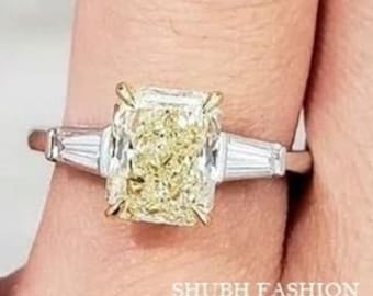 Canary Yellow Radiant Engagement Ring, Yellow Diamond Ring, Unique Wedding Ring, Promise Ring, 925 Silver Yellow Radiant Ring, Two Tone Ring