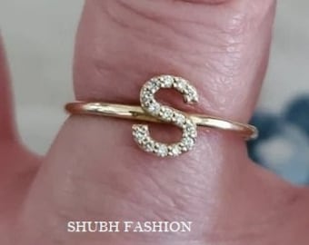 14k Gold Moissanite Initial Ring, Personalized Diamond Ring, Gold Letter Ring, Customized Ring, 925 Silver Initial Ring, Custom letter ring