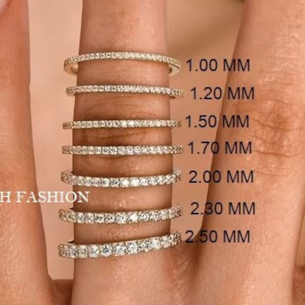 1 mm to 2.50 mm Full Eternity Stackable Ring, Micro Pave Diamond Wedding Band, Moissanite Diamond Wedding Ring,Anniversary thin Wedding Band