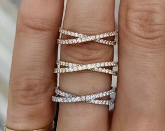Criss Cross Moissanite Ring, Diamant Criss Cross Statement Ring, Crossover Ringe, X Statement Ring Minimalist Ring, Cross Over Damen Band
