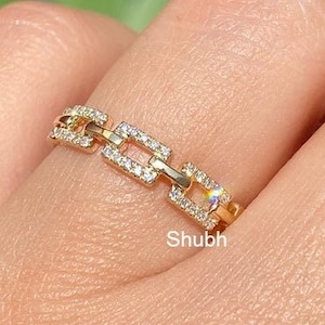 Full Diamond Open Link Ring Diamond Chain Ring in Gold Stackable Diamond Link Ring Cuban Chain Diamond Gold Ring Gold Diamond Chain Ring