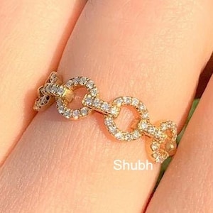 Cuban Chain Half Ring 10k/ 14k/ 18k Solid Gold Stackable Ring Handmade Chain Link Dainty Ring, Minimalist Diamond Ring, Anniversary Ring