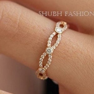 Eternity Moissanite Wedding Band, Infinity Ring, Infinity Diamond Eternity Wedding Band, Braided Criss Cross Infinity Twist Wedding Ring