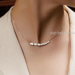 Diamond Cluster Necklace Layering Necklace Multi Shape Diamond Bar Necklace Multi Stone Cluster Diamond Necklace Anniversary Gift For Her