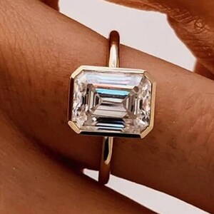 Classic Wedding Solitaire Ring, Delicate Women Emerald Cut Promise Anniversary Ring, Bezel Setting, Statement Ring, Gift For Her , gift ring