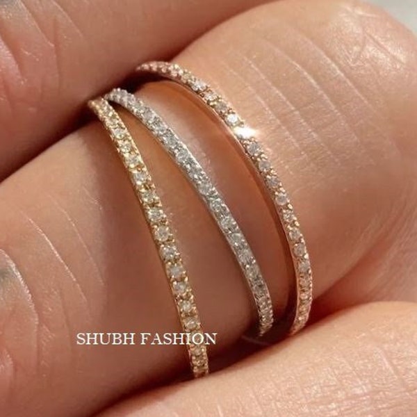 1.10mm Micro Pave Moissanite Wedding Band, Womens 10k 14k 18k Solid Gold Full Eternity Wedding Band, Full Eternity Ring, Matching Band Gift