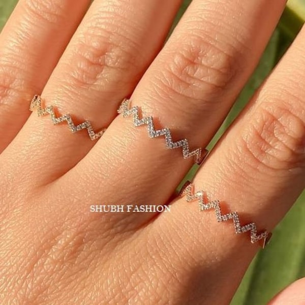 10k 14k 18k Solid Gold Diamond ZigZag Ring Timeless Diamond Zigzag Ring 925 Silver Tiny Zigzag Ring Mother’s Day Birthday Best Friend Gift