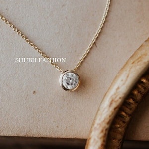 6mm Round Moissanite Diamond Necklace Bezel Solitaire Necklace Layered Necklace Dainty Necklace Gold necklace Bridesmaid Gift Diamond Pendan