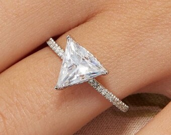 Trillion Cut Moissanit Verlobungsring, Comfort Fit Solitärring, Ehering, Jubiläumsring, Brautring, 10k 14k 18k Goldring