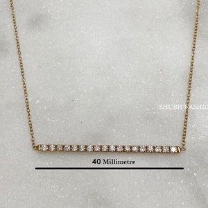 Gold Thin Bar Necklace, Moissanite Bar Necklace, 14K Yellow - Rose - White Gold Necklace, Diamond Necklace, Gold Bar Pendant, Gift For Her