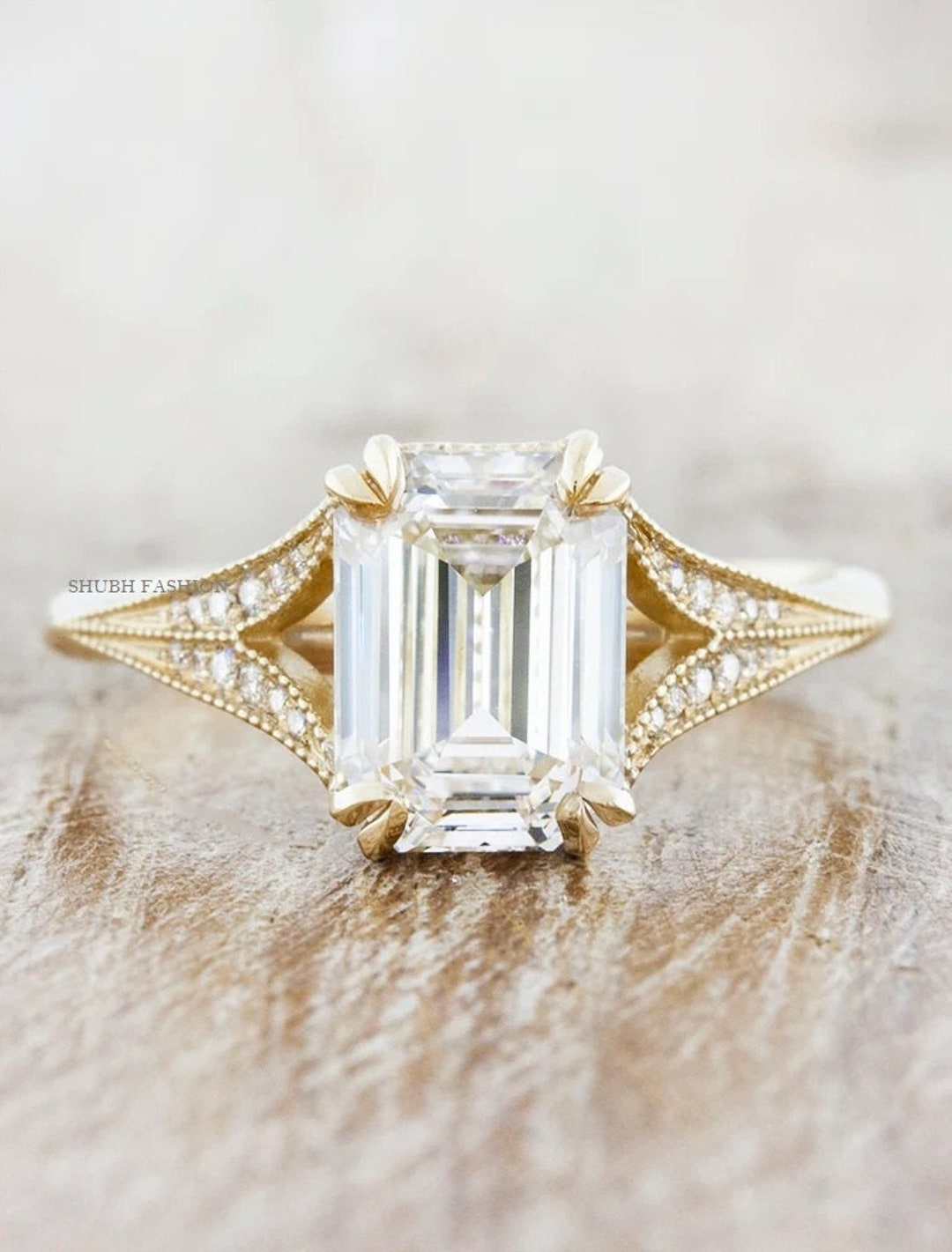 Emerald Cut Engagement Ring Art Deco Ring Anniversary Ring Vintage ...