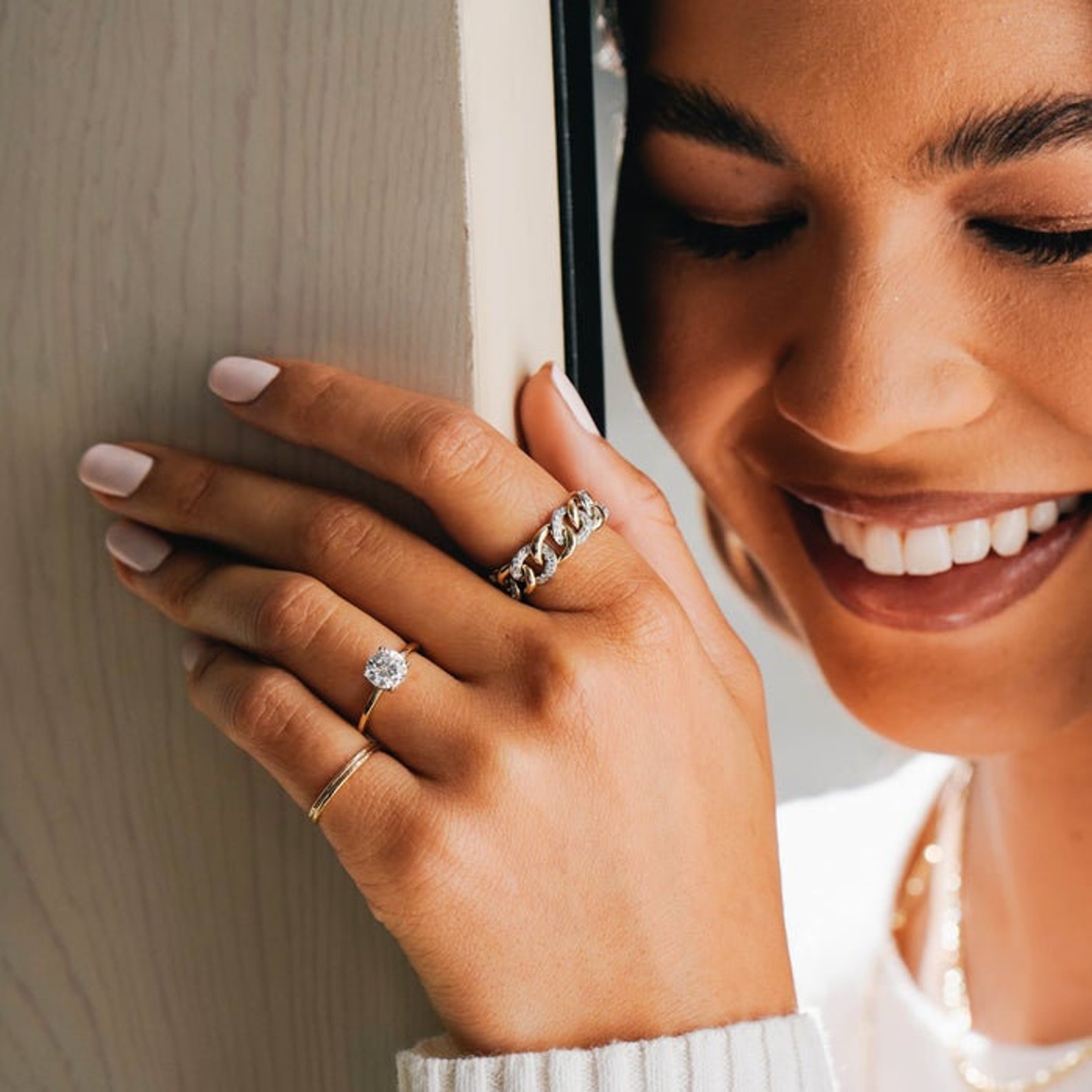 Diamond Chain Ring, Diamond Link Ring, Eternity Ring, Chain Ring, Statement Stackable Solid Gold